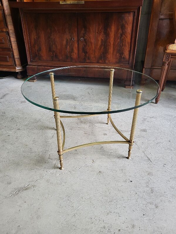 Coffee table round glass tray and brass legs