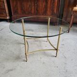 Coffee table round glass tray and brass legs