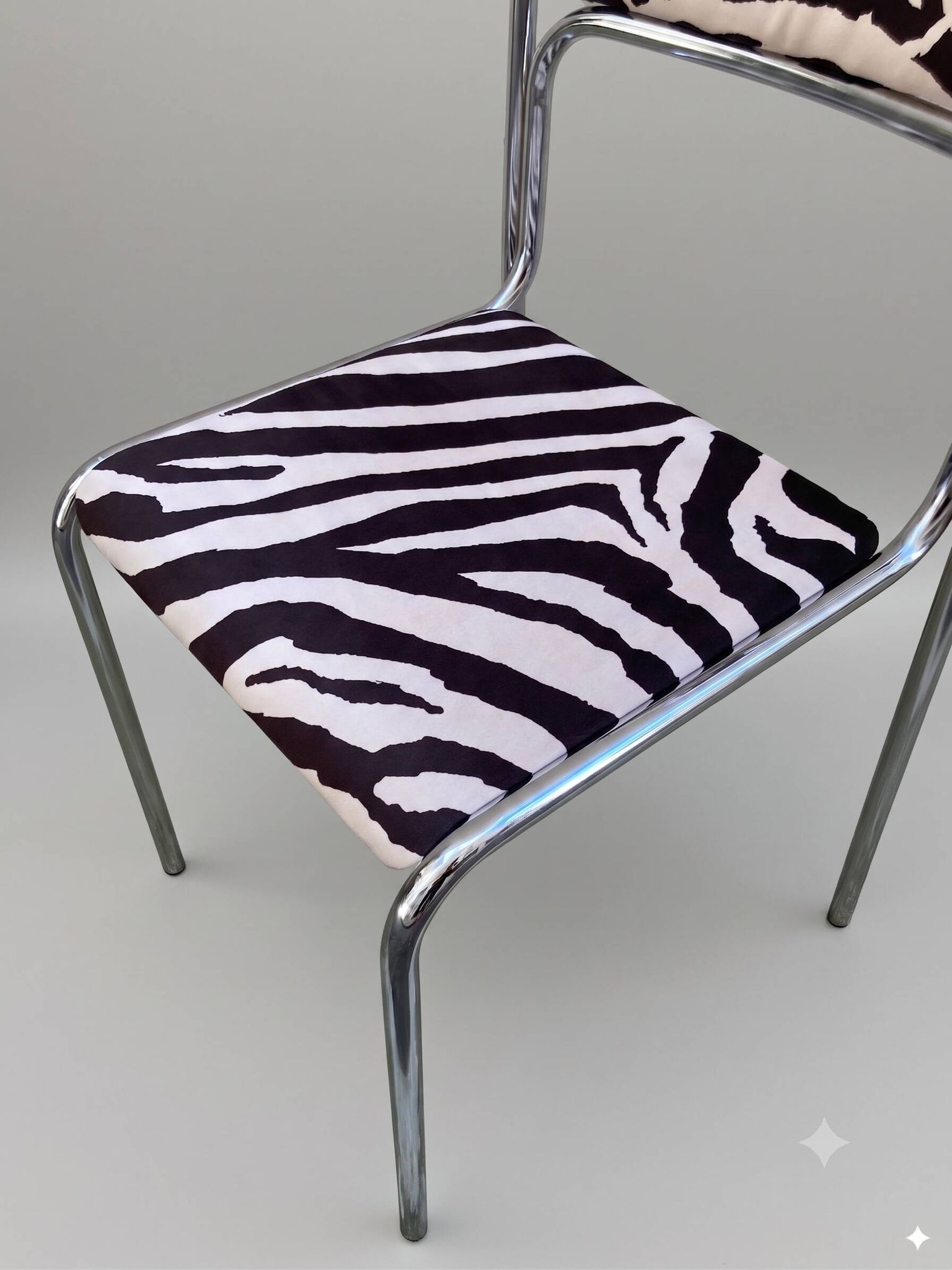 Vintage tubular chair in chrome and zebra fabric, 1970s