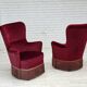 1970s, Danish highback armchair, red furniture velour, beech wood.