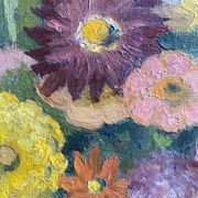 Antique painting, still life with blue vase and flowers, mid-20th century