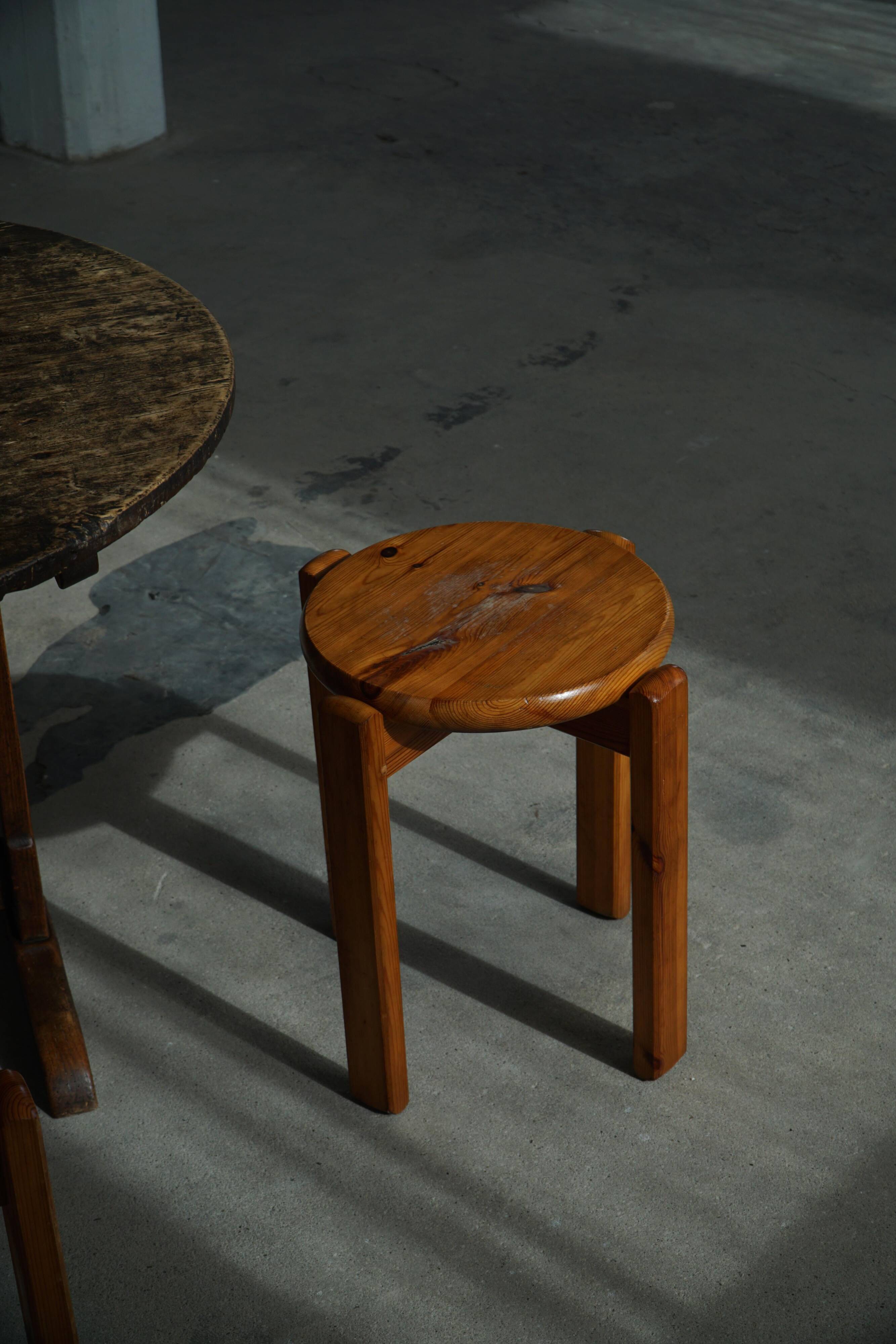 Mid-20th century, set of 4 vintage stackable pine stools, Danish design.