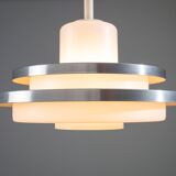 Doria pendant in opal glass with decorative aluminium discs