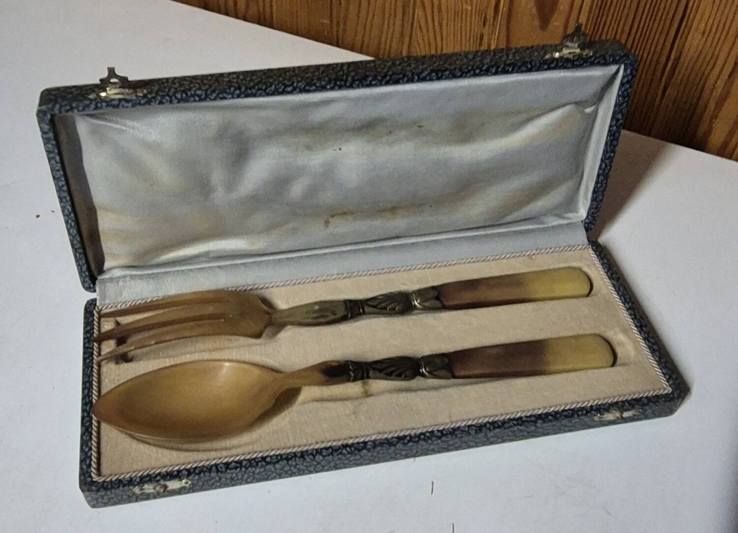 vintage metal horn salad service 25cm antique tableware set