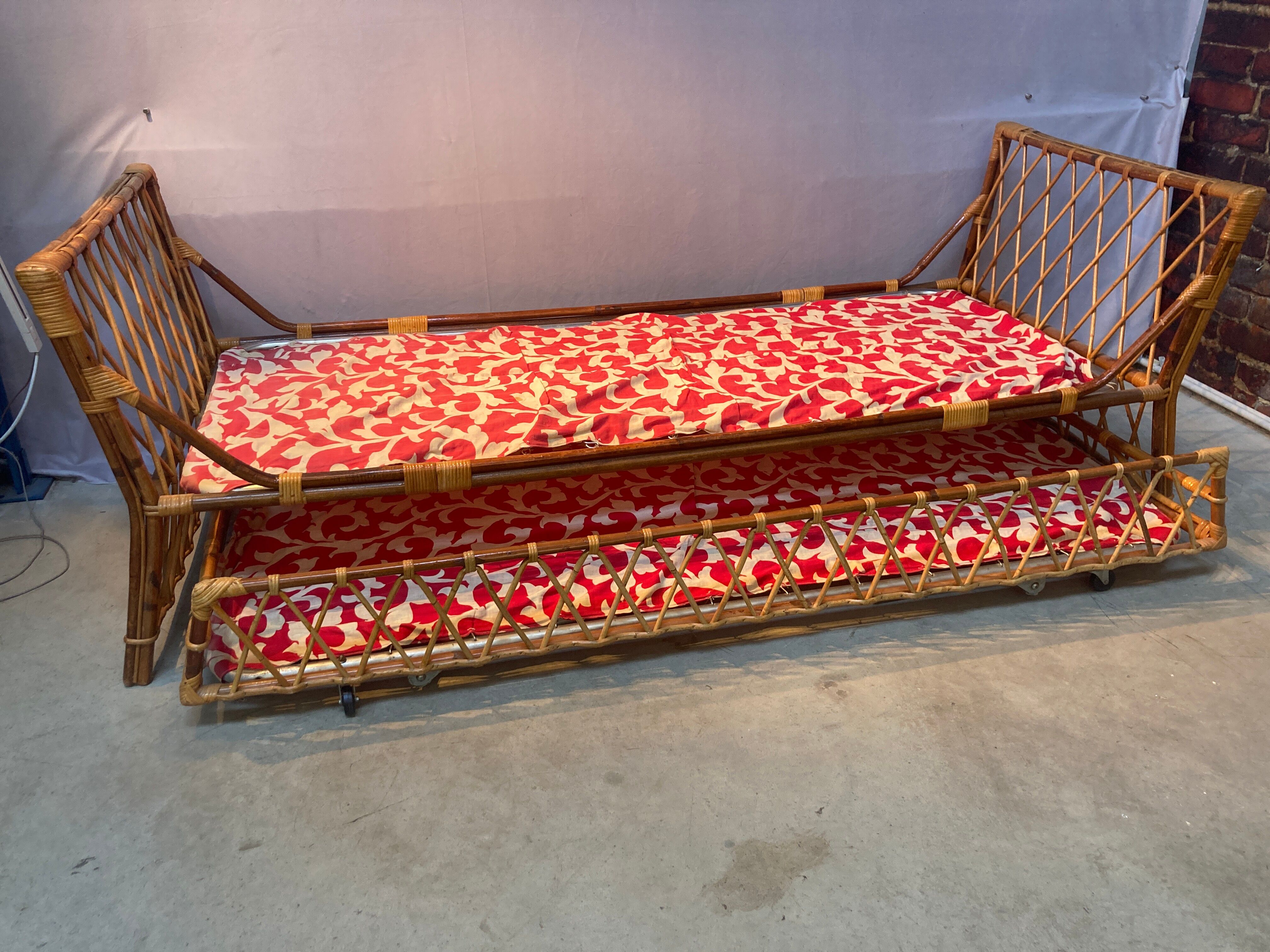 Rattan bed and built-in extra bed