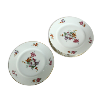 Lot d'assiettes à dessert fleuries porcelaine de Limoges