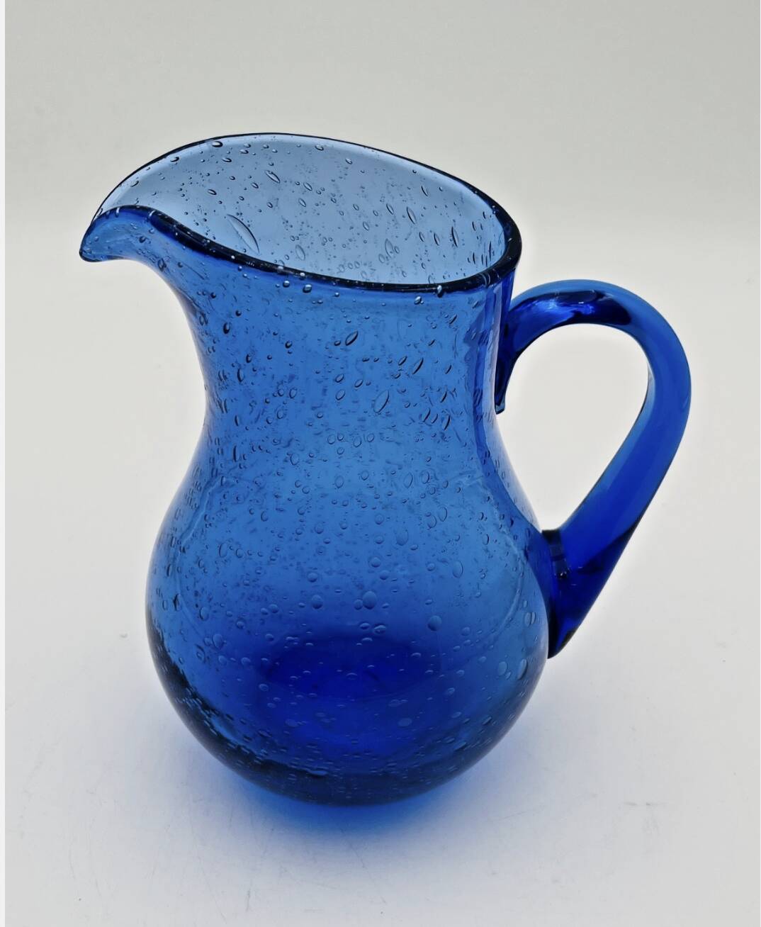 Blue bubble glass pitcher signed Biot