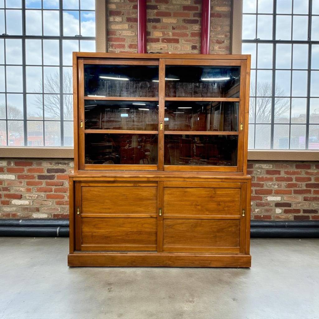 Vintage industrial wooden display cabinet / school cabinet