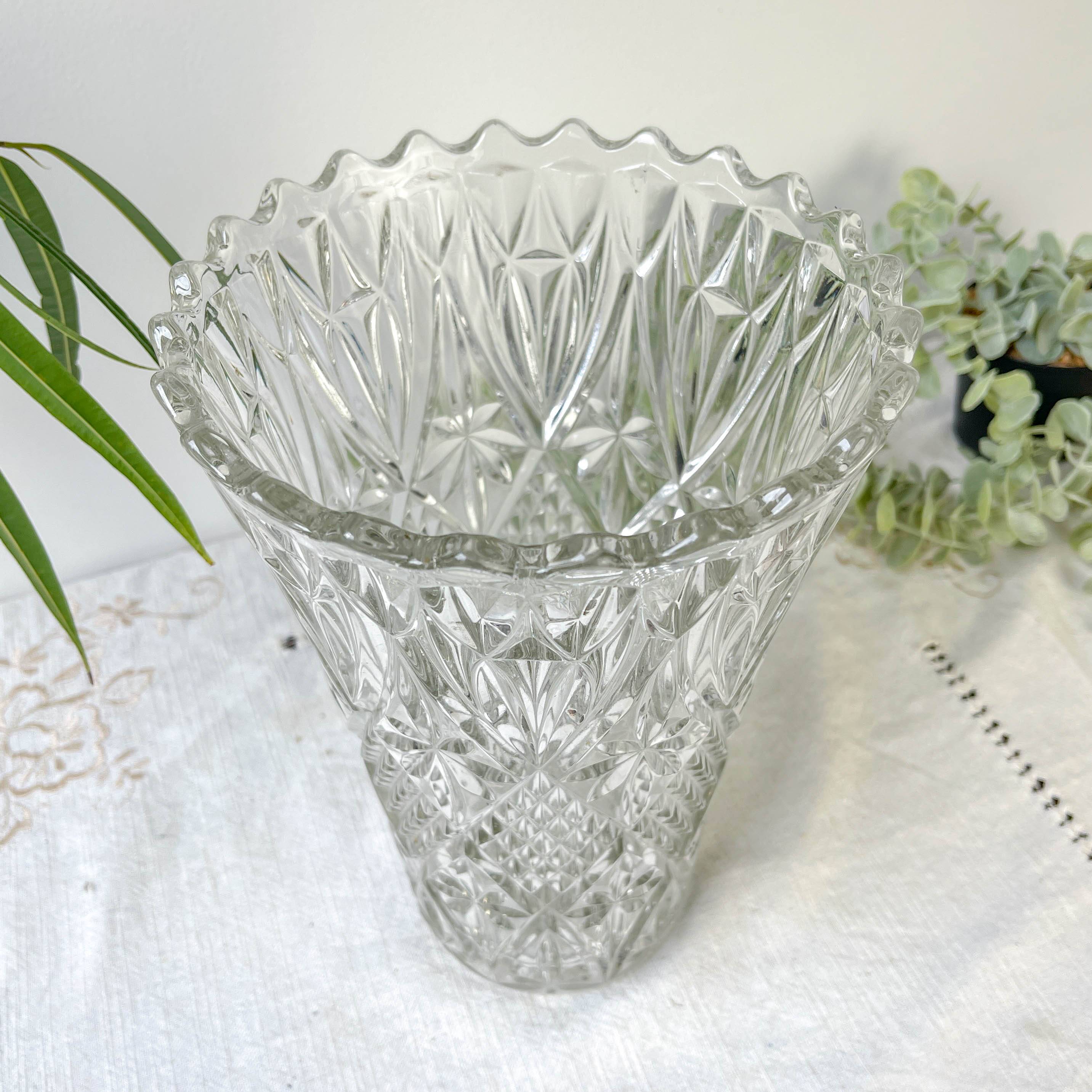 Vintage glass vase with geometric pattern
