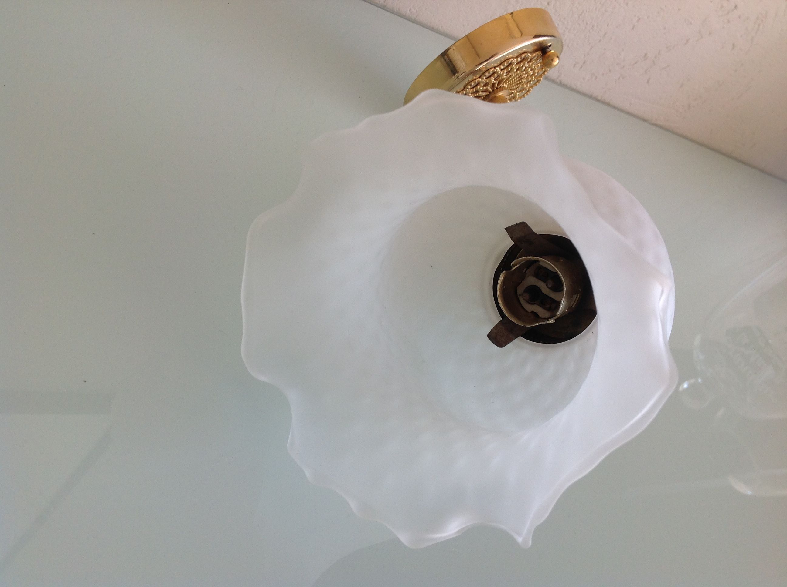 Brass wall light and satin glas vintage 50s-60s
