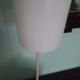 Space age pendant lamp, white opaline with orange silkscreened geometric designs