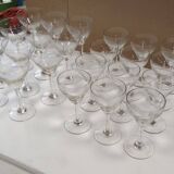 set of 23 champagne glasses or wine glasses in chiseled crystal.