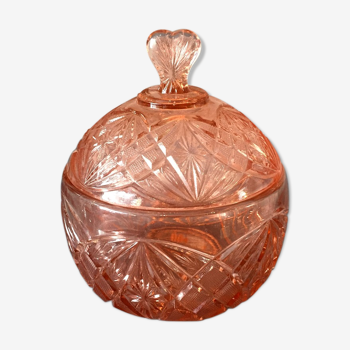 Bonbonniere sucrier en verre rose orange Portieux