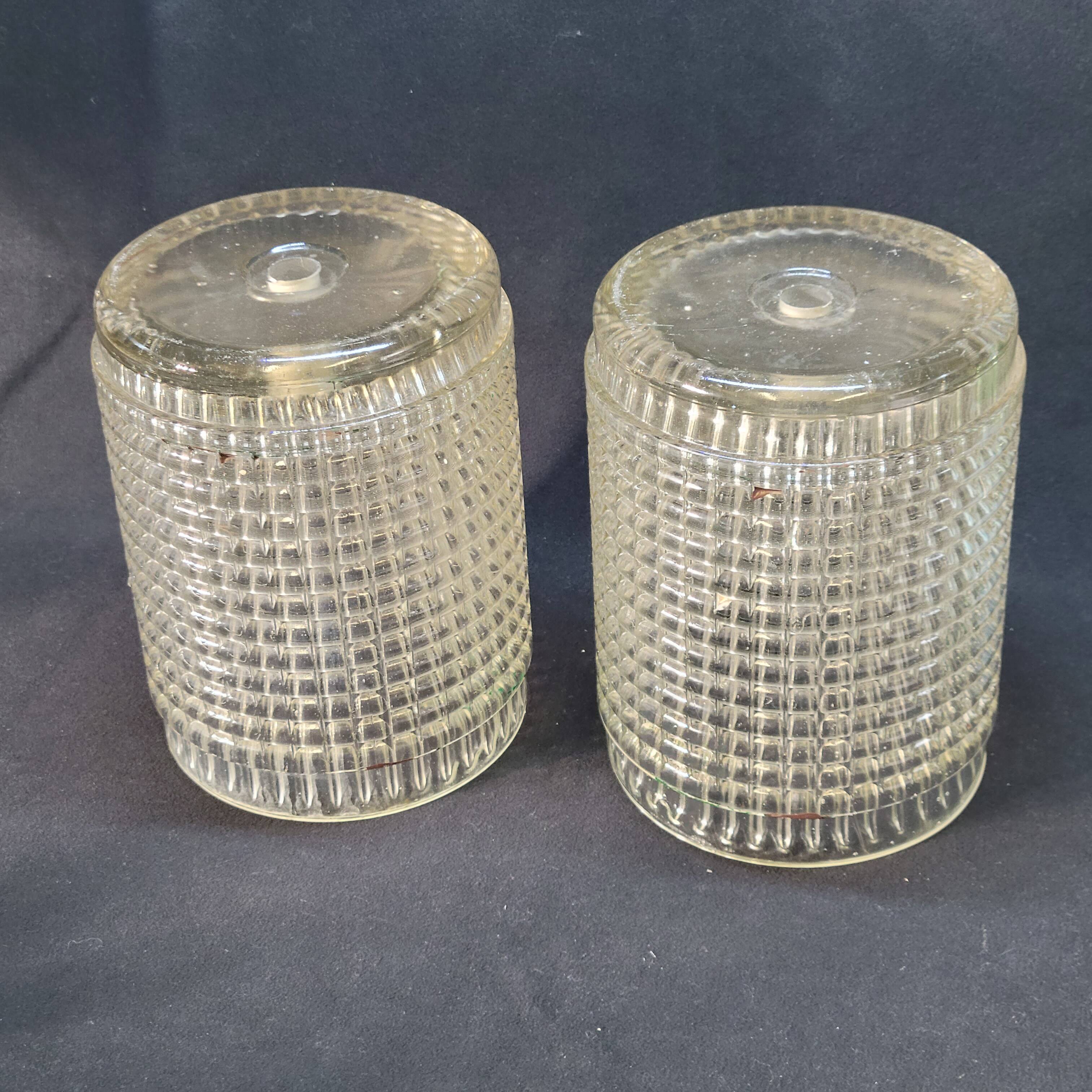 Pair of globe lampshades for wall lamp or lighting lamp in molded pressed glass