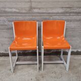 2 vintage orange Gautier monocoque chairs from 1960