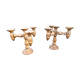 Pair of turned wooden candlesticks