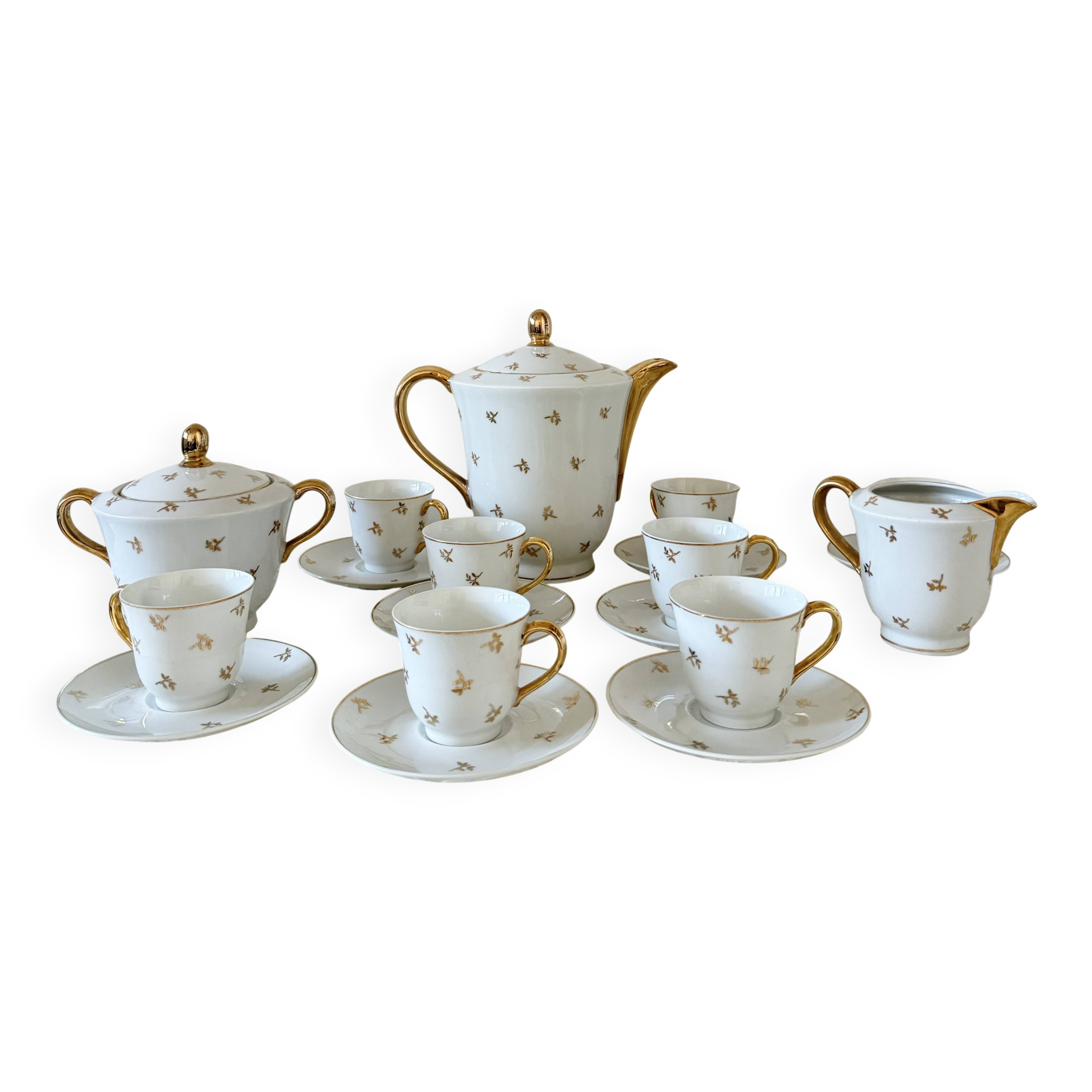 Vintage Limoges porcelain gold coffee set – 15 pieces
