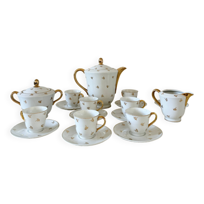 Service à café vintage en porcelaine de Limoges dorée – 15 pièces