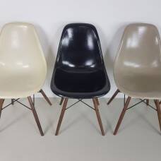 Eames Herman Miller DSW side chairs in monochrome - black / grey / greige / parchment