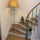Brass tripod floor lamp with golden pompom lampshade 1960