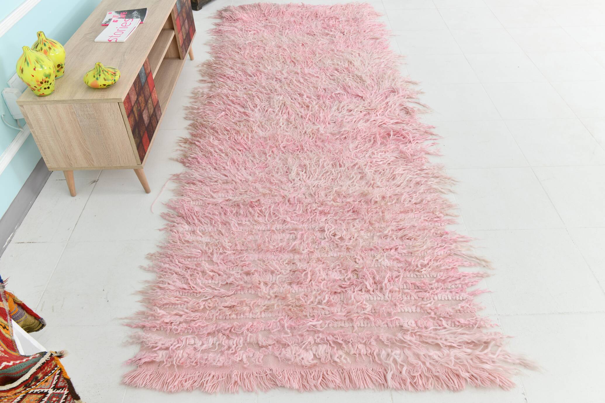 3x10 Soft Pink Wool Moroccan Runner Rug, 110x311Cm SK 70367