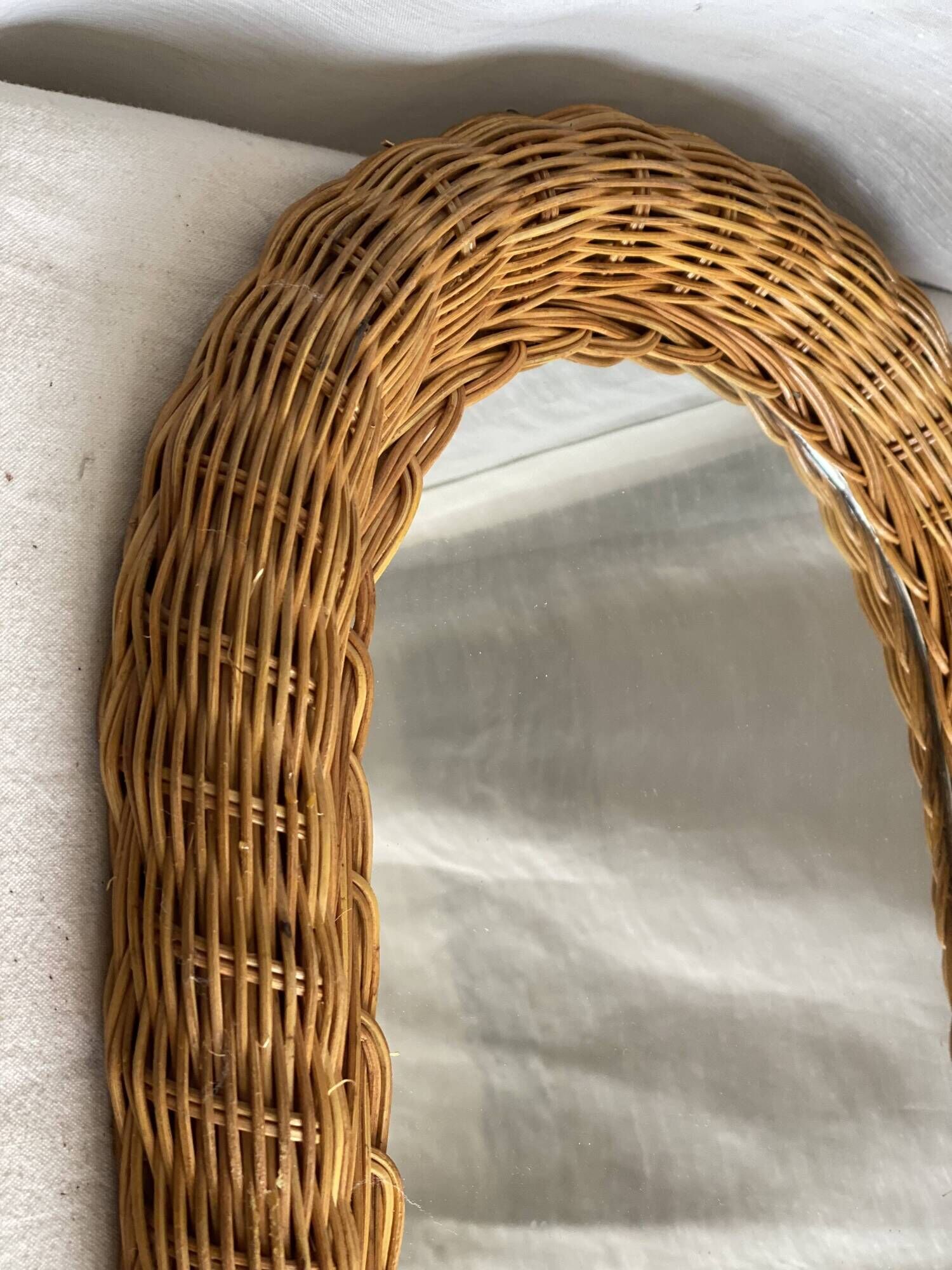 Vintage 1970 woven rattan mirror