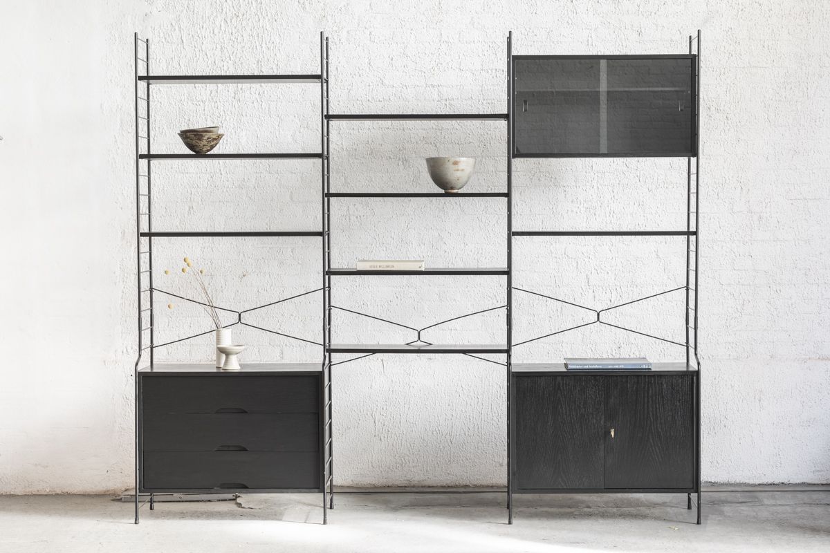 3-Bay shelving system in black by WHB, Germany, 1960’s