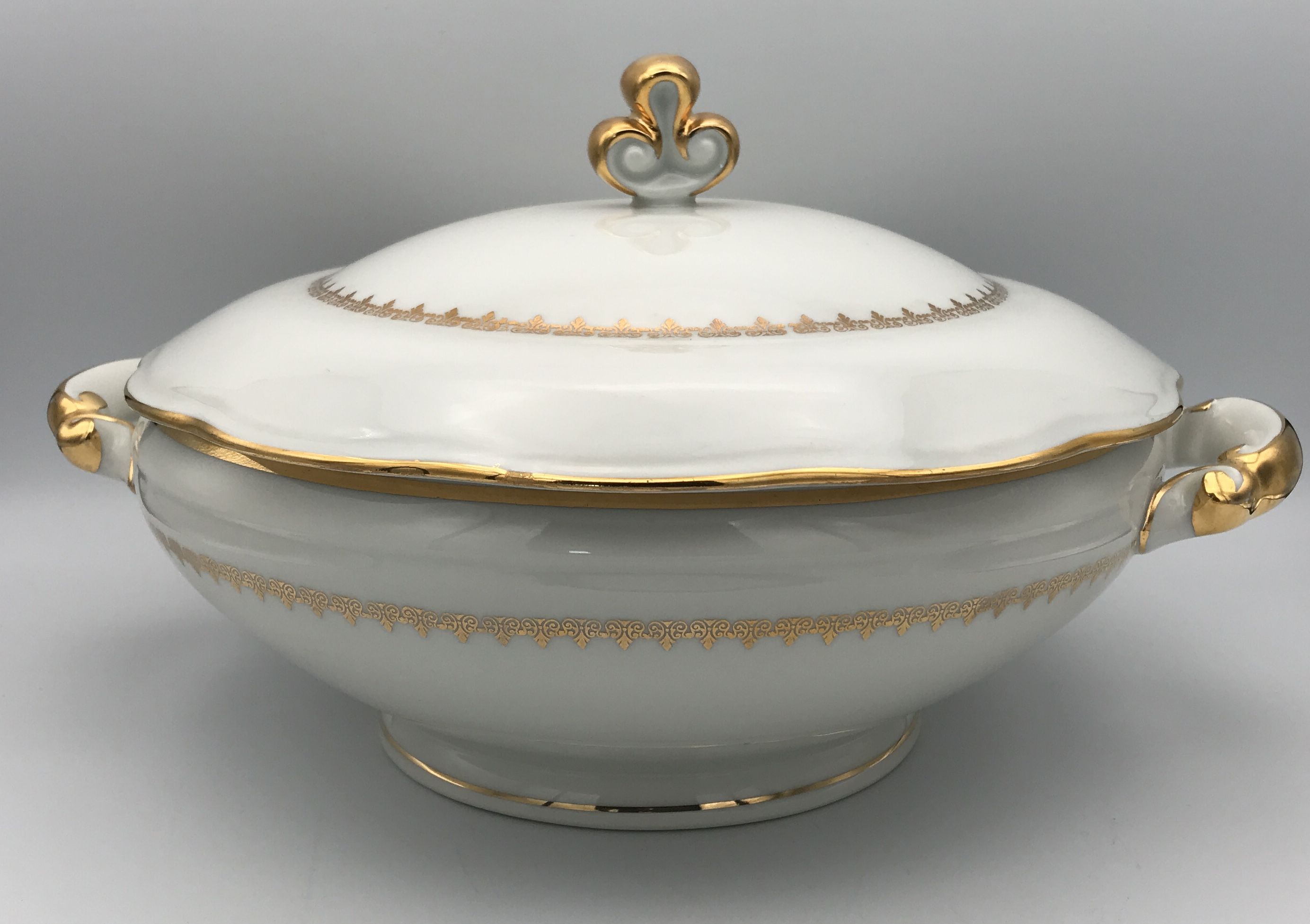 Soup bowl in white porcelain paste and enamels of limoges finish gilding