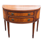 Commode console demi lune vintage bois et marqueterie Louis XVI