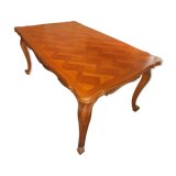 Louis XV style extendable table in solid cherry wood with marquetry.