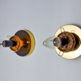 Pair of "cocoon" wall lights, resin and pine, Italy, 1970