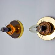 Pair of "cocoon" wall lights, resin and pine, Italy, 1970