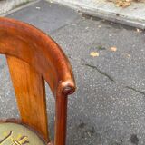 8 gondola chairs in solid wood and green and blue fabric