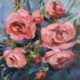 Oil on canvas painting of a bouquet of roses signed Paumier.
