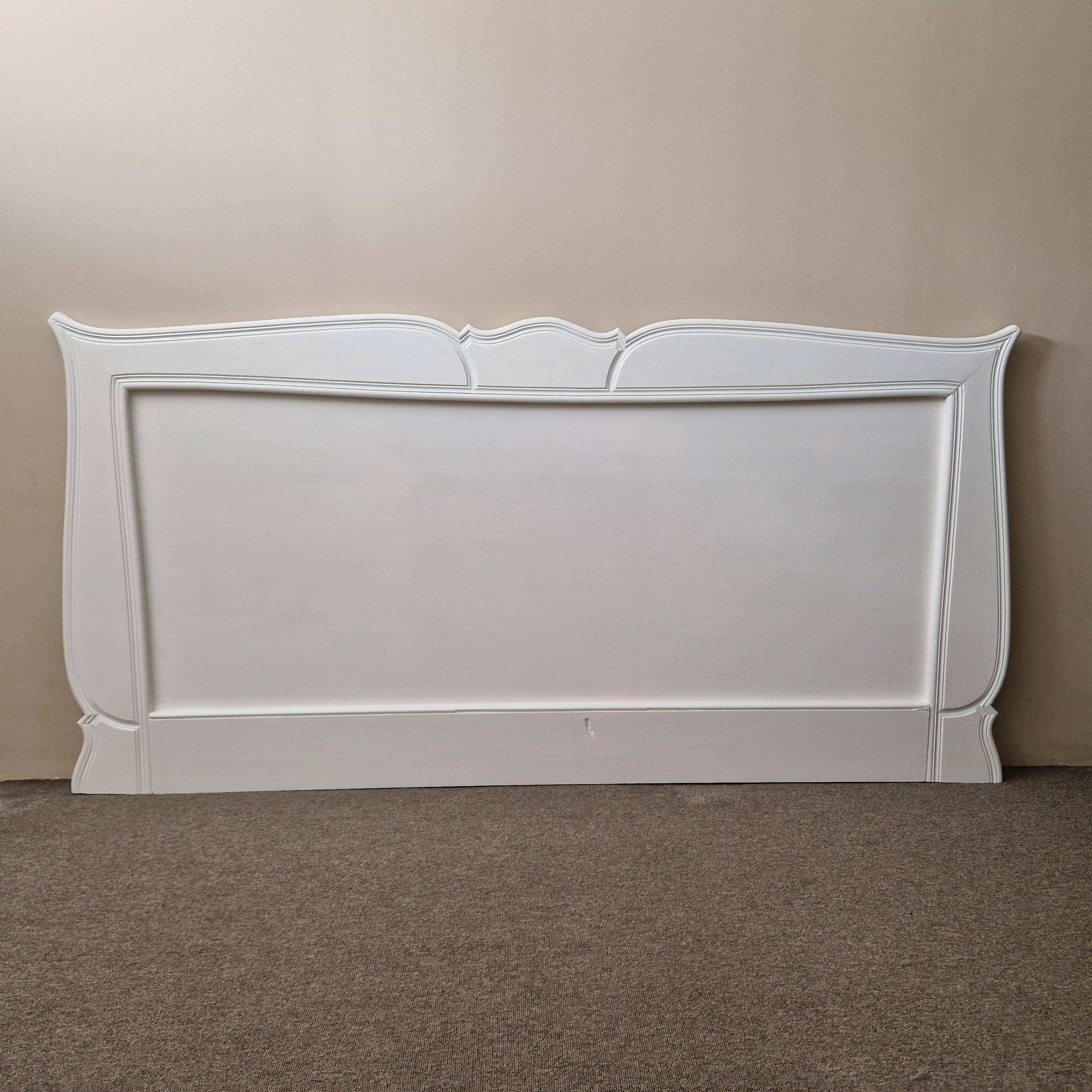 Large antique white wooden headboard, 190 cm wide.