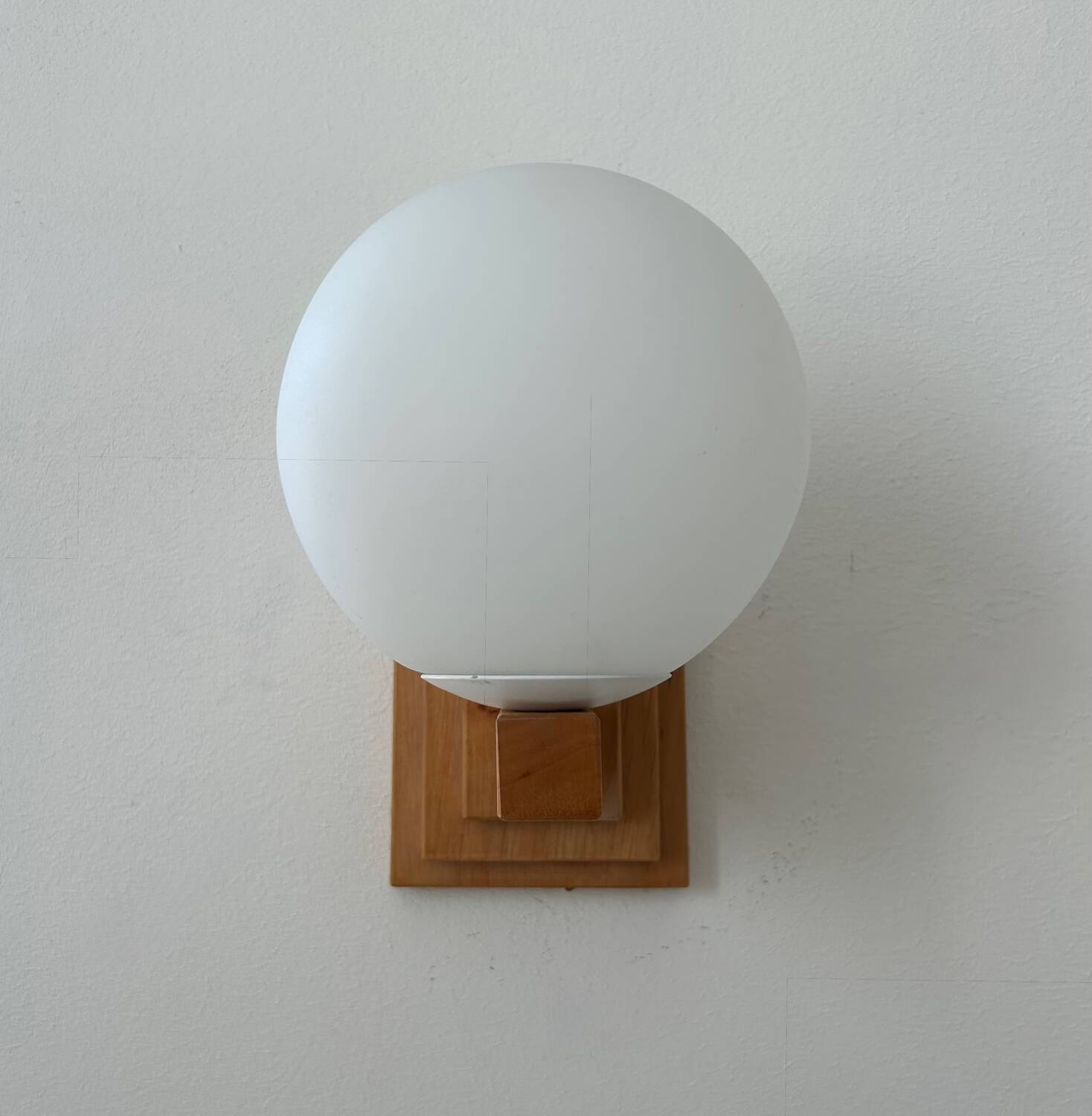 Pair of vintage wall lights, oak and opaline, France 1960