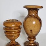 Two decorative vases in turned olive wood, 27 cm
