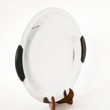 Round stainless steel dish with wooden handles, Design, 1970 - 32 cm