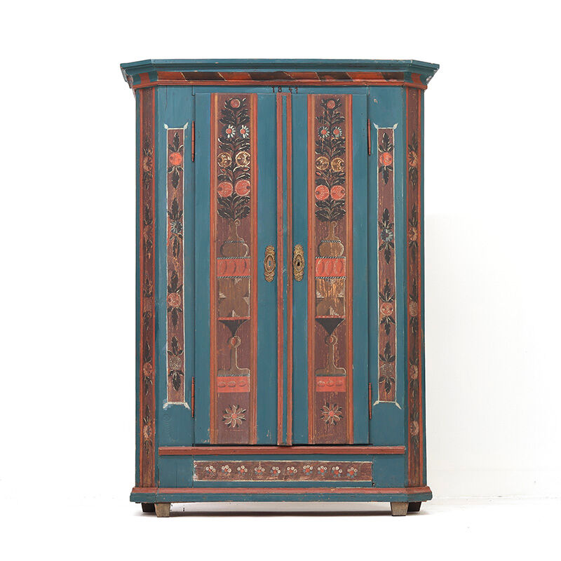 Rustic Farmhouse Folk Art Painted Bridal Cabinet from 1841