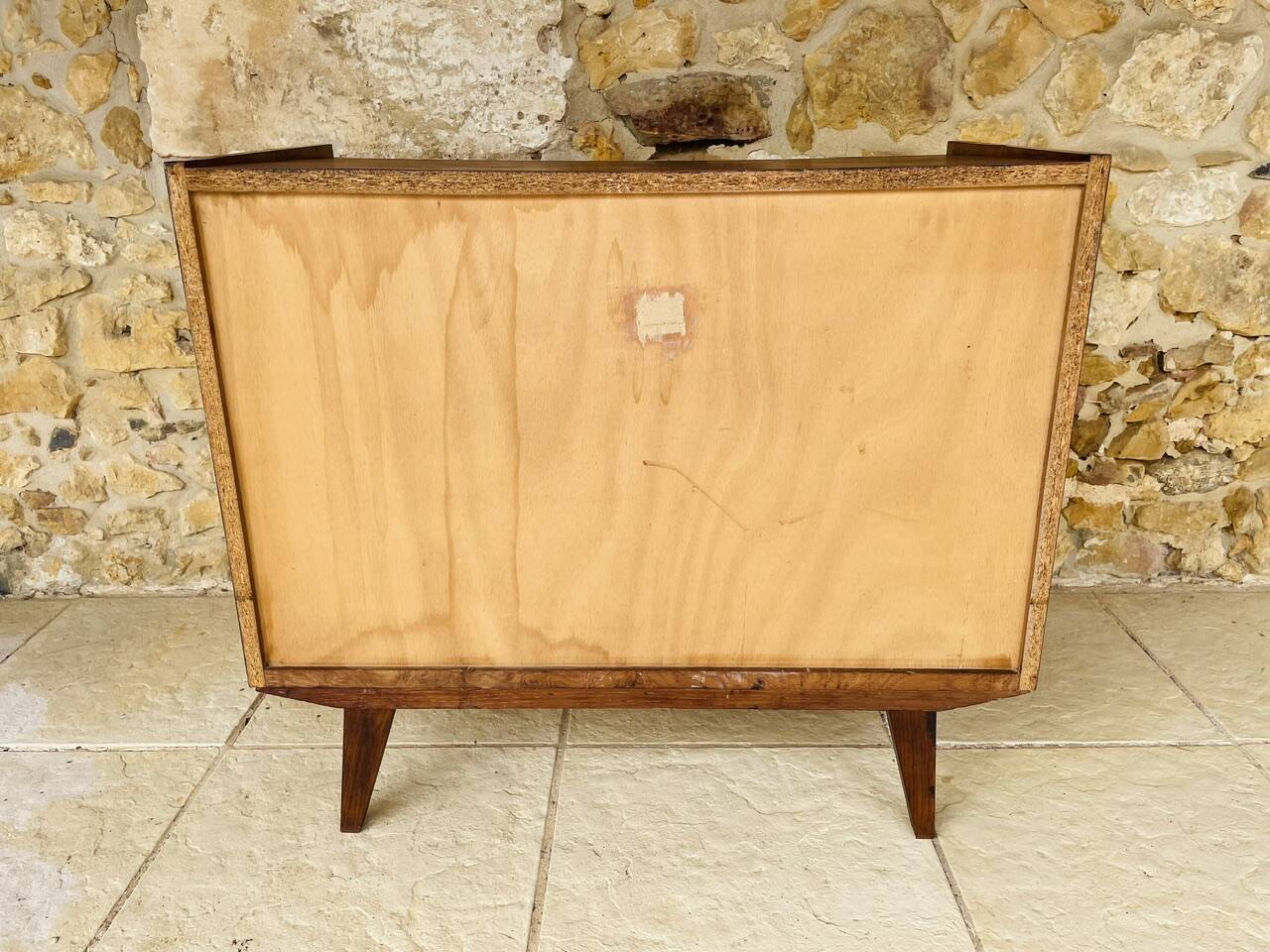Vintage walnut commode with tapered legs circa 1950s