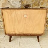 Vintage walnut commode with tapered legs circa 1950s