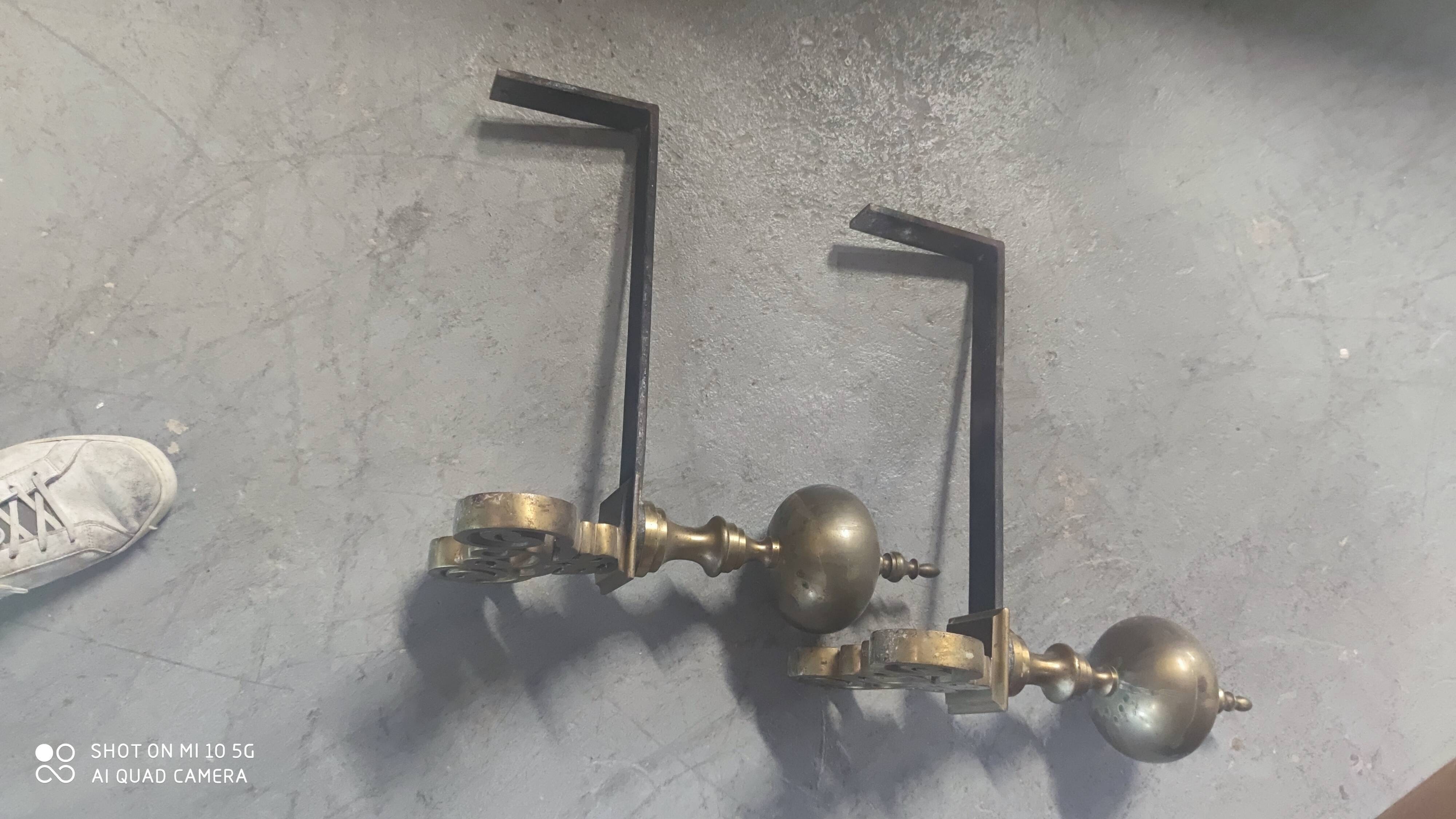 Pair of bronze and steel andirons, 19th century, Holland