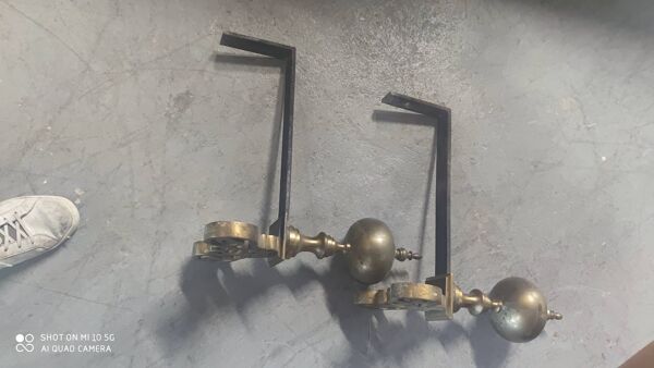 Paire de chenets en bronze et acier XIX Hollande