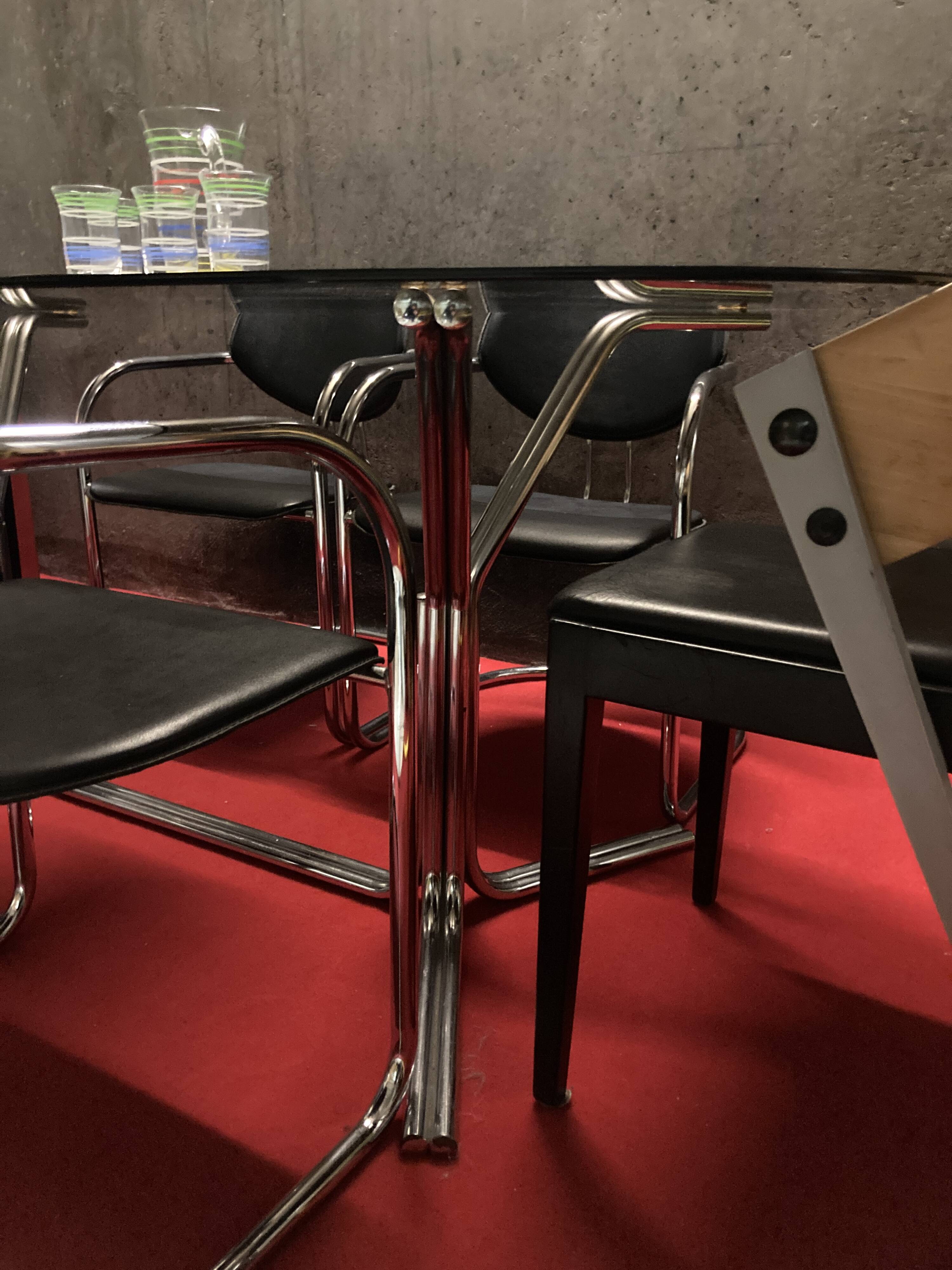 Large chrome and smoked glass dining table DLG Gaston Rinaldi