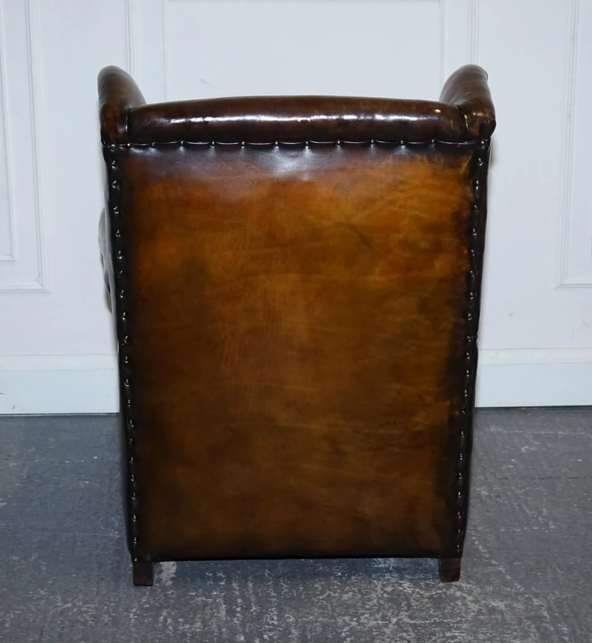 Victorian Hand-Dyed Brown Leather Reading Chair