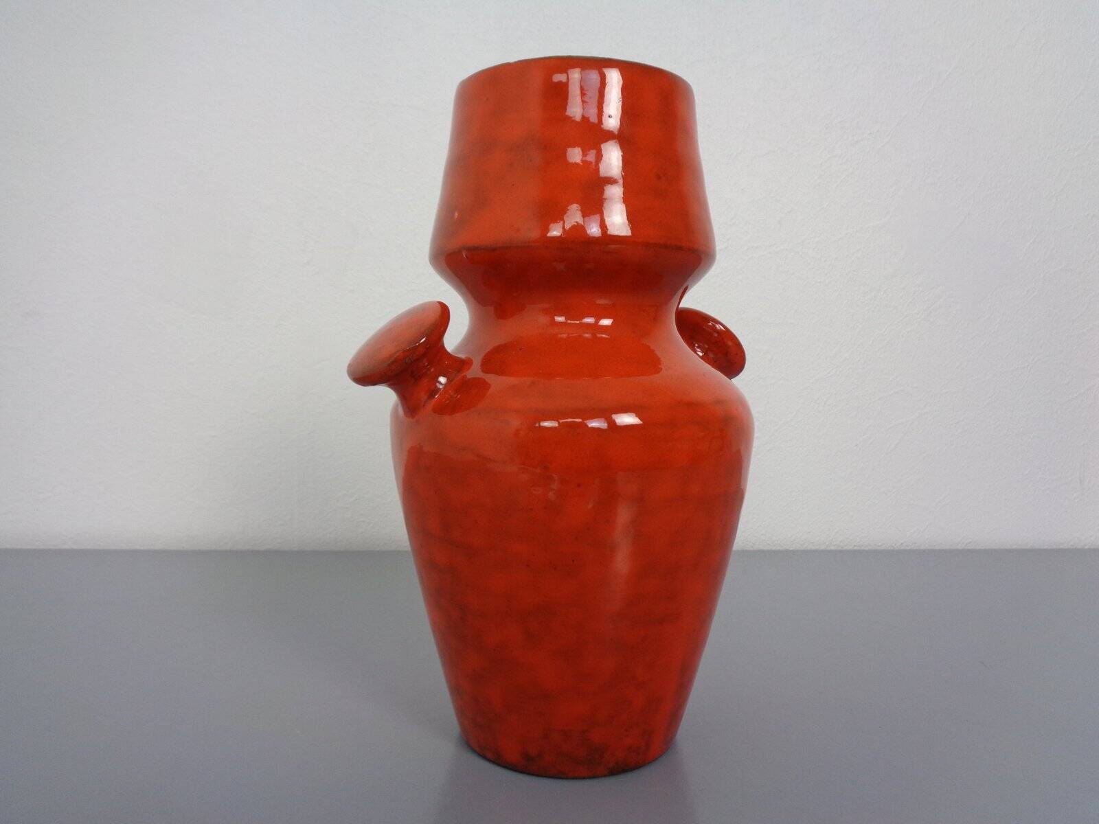 Italian orange ceramic studio vase with handle, 1970s