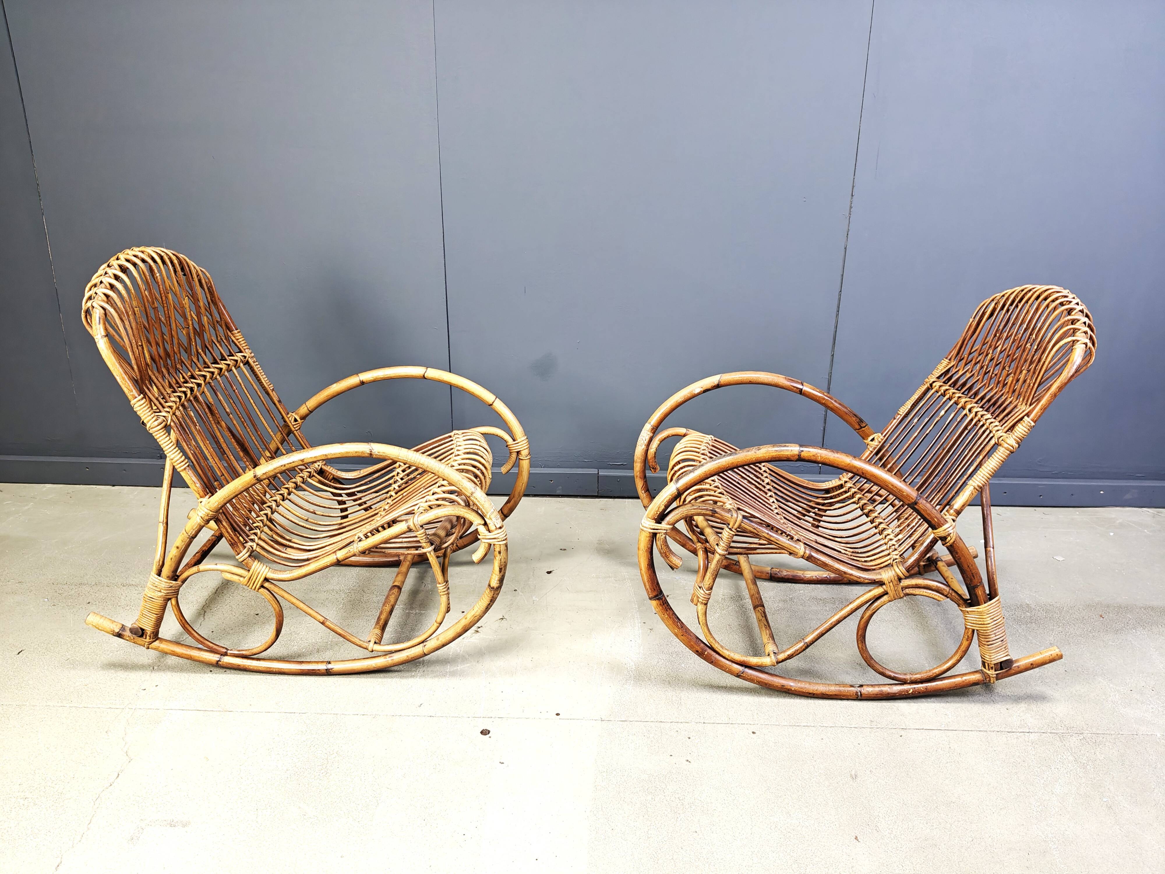 Vintage bamboo rocking chairs, 1960s - set of 2