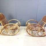 Vintage bamboo rocking chairs, 1960s - set of 2