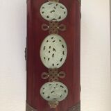 Chinese jewelry box in brass and Jade Mahogany wood