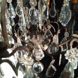 Old chandelier with tassels, bronze and crystal, 8 lights. Louis XV style.